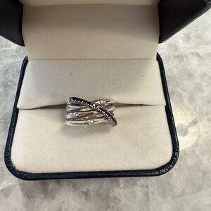John Hardy “2 Bamboo” Elegant Silver and Black Women's Ring